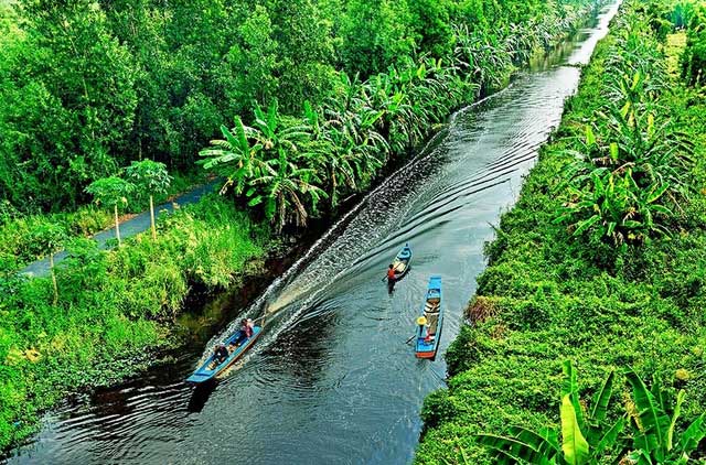 Sông Trẹm dài khoảng 42 km và bắt nguồn từ ngã ba kênh Tân Bằng - Cán Gáo. (Ảnh: MIA).